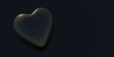 Heart black color on black background. Love, passion, health concept. 3d illustration