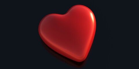 Red heart on black background. 3d illustration