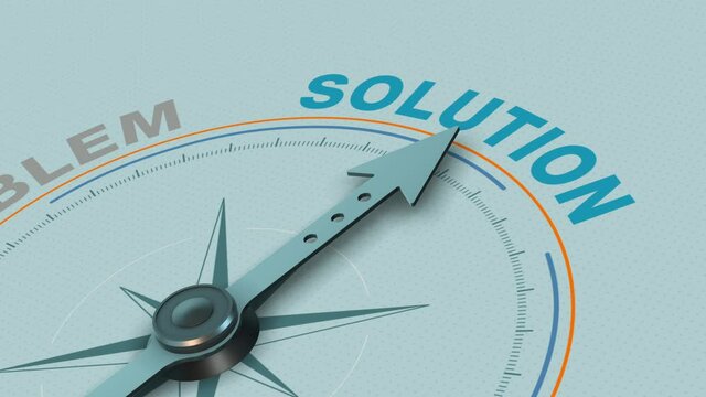 compass with needle moving to the word: solution, business concept (3d render)