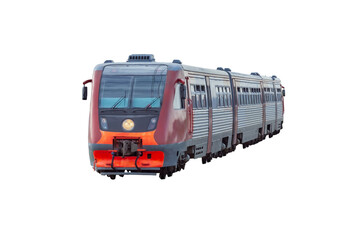 Diesel passenger train isolated on white background.