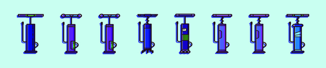 set of air pump cartoon icon design template with various models. vector illustration isolated on blue background