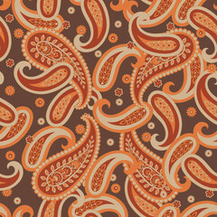 Floral seamless pattern with paisley ornament. Vector illustration