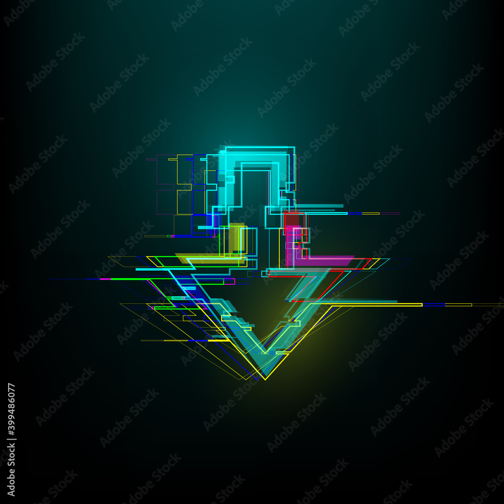 Aufkleber futuristic glitch down arrow in cyberpunk style. modern glowing direction pointer with distortion ef