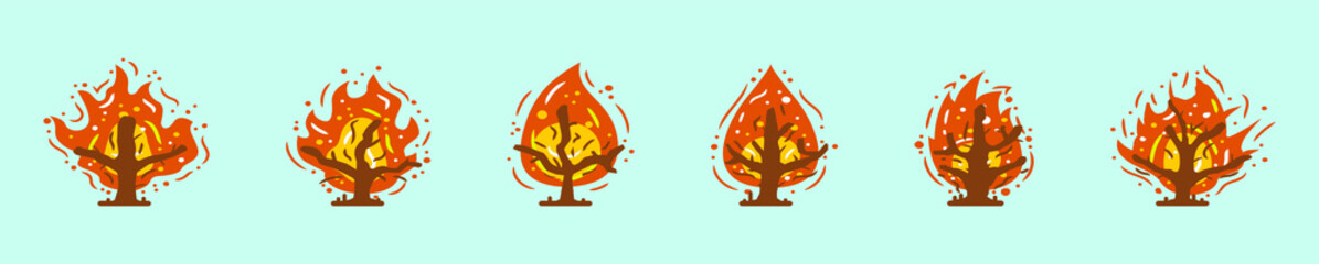 set of burning bush cartoon icon design template with various models. vector illustration isolated on blue background