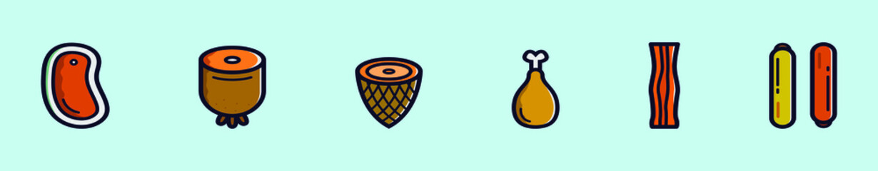 set of charcuterie cartoon icon design template with various models. vector illustration isolated on blue background