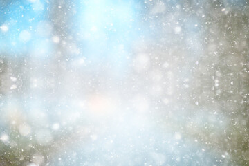 abstract blue background snow snowflakes, new year, glow design