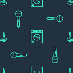 Set line Washer, Microphone and Router and wi-fi signal on seamless pattern. Vector.