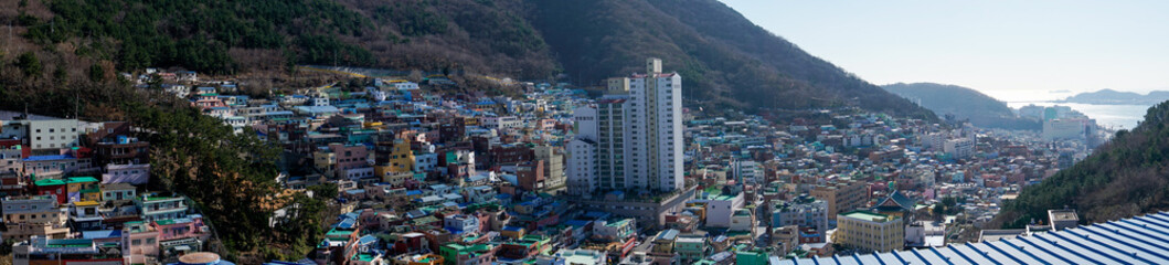 Happy trip in Gamcheon Culture village Busan South Korea. Best Things to Do for Couples in Gamcheon Culture Village's mountainside houses and maze-like alleys.