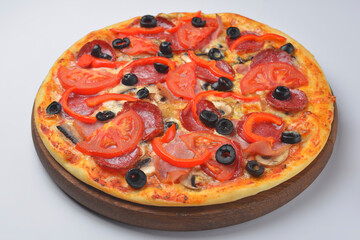 Pizza Pepperoni isolated on white background. Traditional Italian pizza concept.