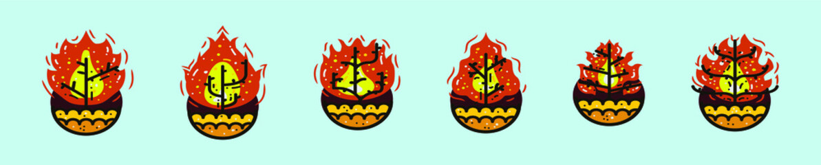 set of burning bush cartoon icon design template with various models. vector illustration isolated on blue background