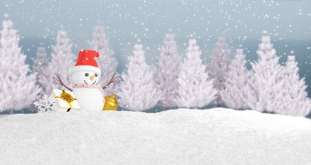 Snowman with hat and scarf.3D rendering