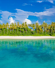 Tropical beach nature landscape under sunlight. Stunning natural environment, tropical patter, water reflection. Amazing nature exotic vacation, holiday concept as travel and tourism background banner