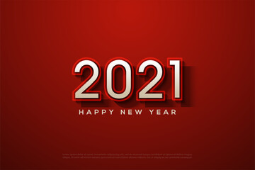 2021 happy new year with white numbers and glowing red lines