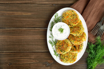 Diet vegetable cutlet from zucchini, carrot, herbs