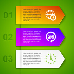 Set line World time, Clock 24 hours, and . Business infographic template. Vector.