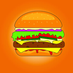 Hamburger on a orange background
