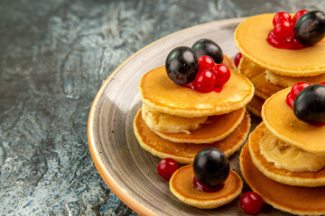 Tasty breakfast fruit pancakes stock image