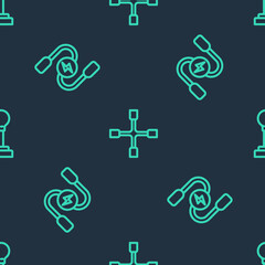 Fototapeta premium Set line Wheel wrench, Car battery jumper power cable and Gear shifter on seamless pattern. Vector.