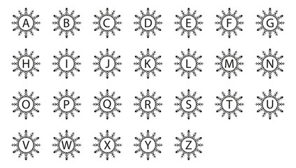 Snowflake alphabet letters, monograms, vector illustration, ideal for cutting. .