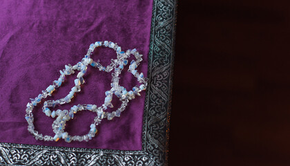 Set of mineral stones as amethyst, rhinestone, coral, lapis lazuli , woman accessorize