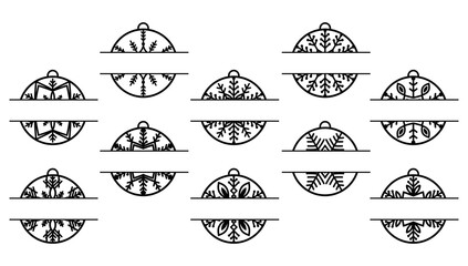 Christmas baubles monograms, place for text, vector illustration, ideal for cutting.