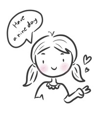 little girl in black line doodle on white background