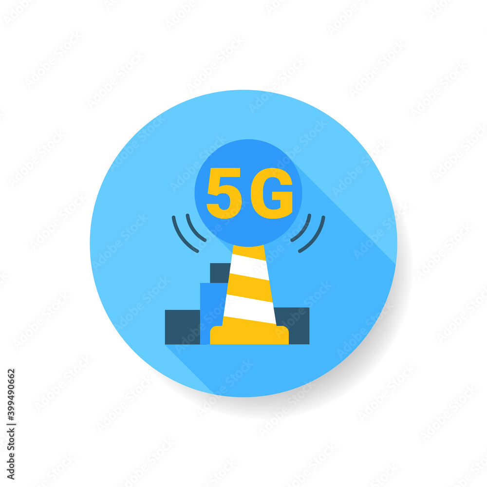 Poster 5g tower flat icon. fifth generation connection antenna sign. modern digital technology and satellit