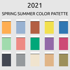 Fashion Color trend spring summer 2021. An example of a color palette. Forecast of the future color trend.