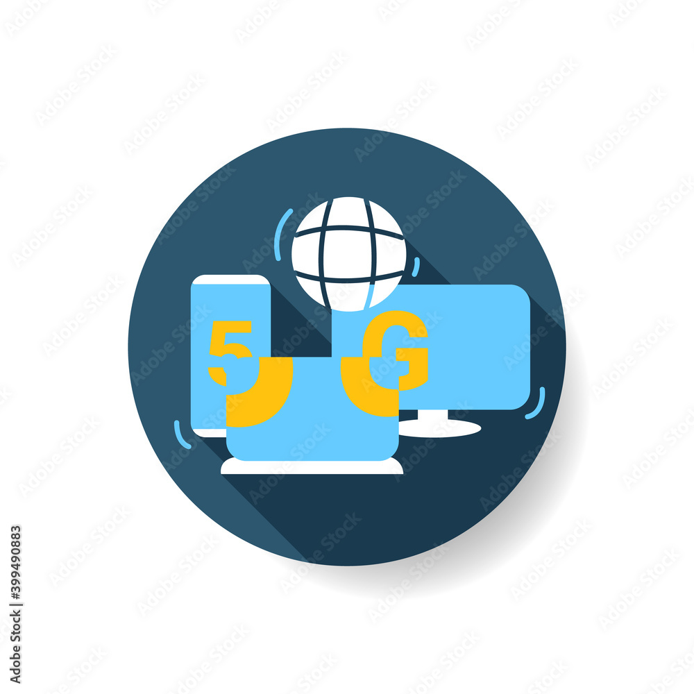 Poster 5g internet connection flat icon. mobile devices, tablets, pc connect to global web. fifth generatio