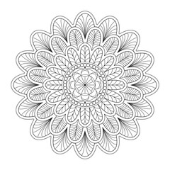 Mandala frame line vector. A symmetrical monochrome round ornament.