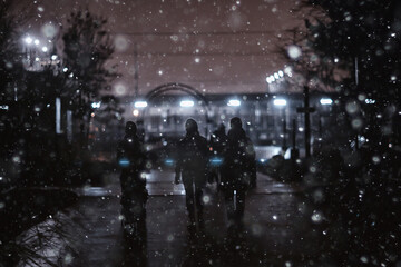 night november city people autumn dark, group of people at night outside outside street fear