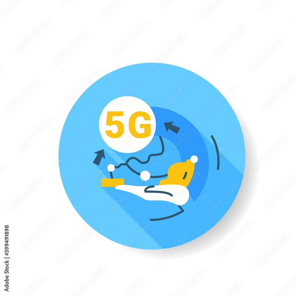 Poster 5g industry flat icon. fifth generation internet connection sign. automatic machines and robot assis