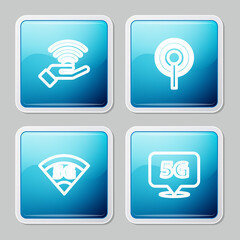 Set line 5G network, Antenna, and Location icon. Vector.
