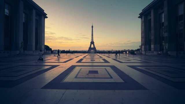 sunrise at Eiffel tower from Trocadero. Paris, France