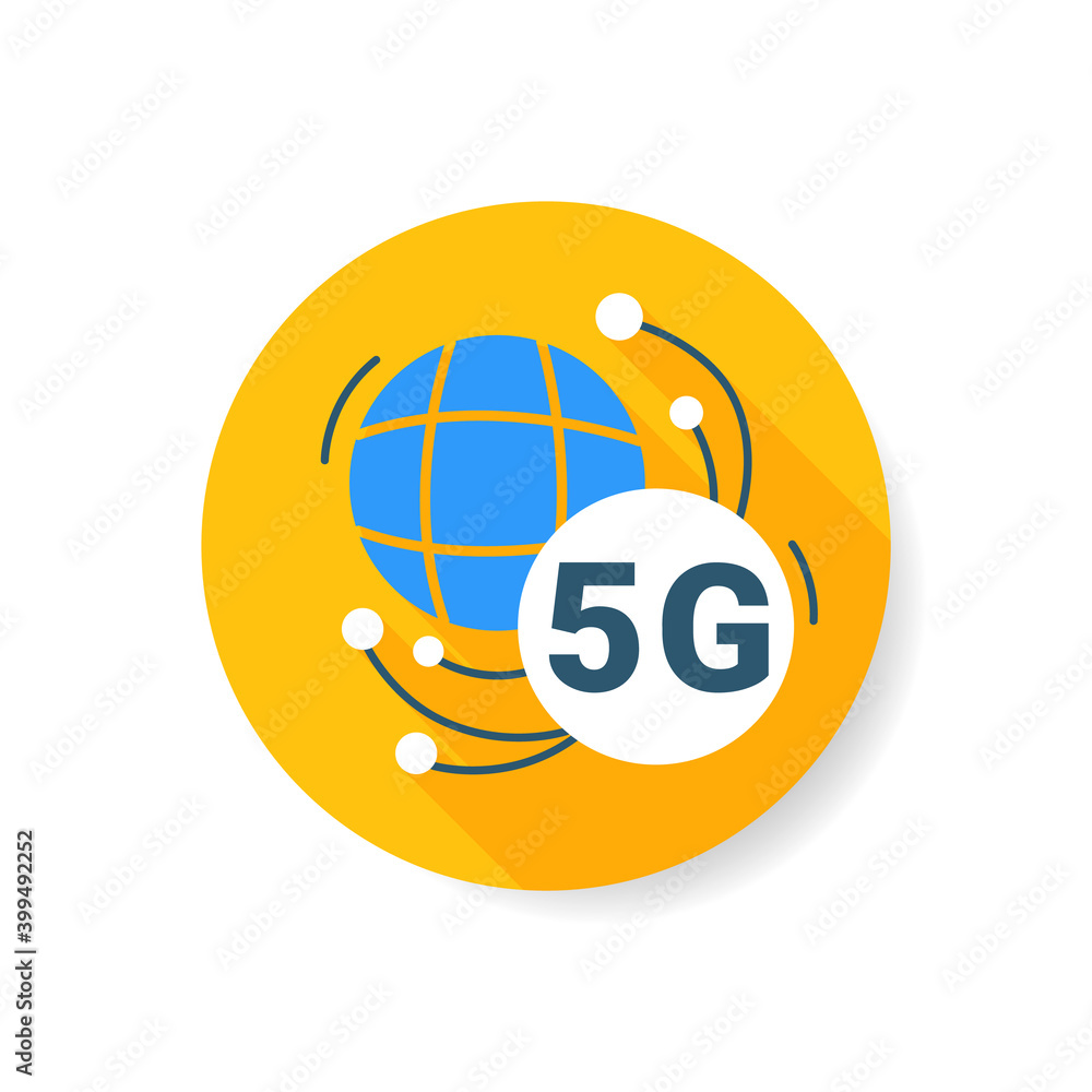 Poster 5g connecting flat icon. global 5th generation internet connection sign. worldwide telecommunication