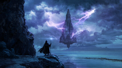Magical floating castle - digital illustration