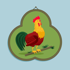 Rooster. Vector image of a rooster. Illustration of a rooster in a frame on the wall