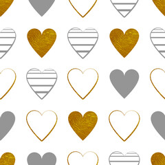 Simple pattern with Valentine's day hearts with Golden texture
