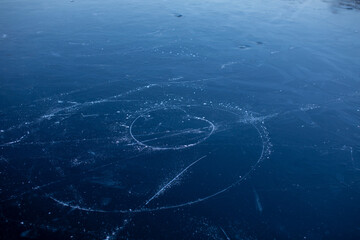 texture of ice on the lake