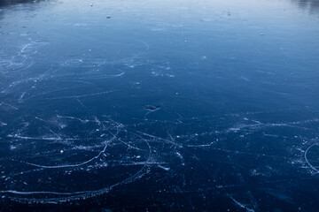 texture of ice on the lake