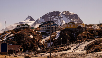 Sisimiut village Impressions with colorful painted houses at the start of the Arctic Circle Trail on the East coast of Greenland. © Christopher