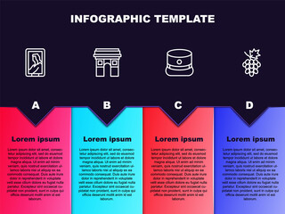 Set line Portrait in museum, Triumphal Arch, Kepi and Grape fruit. Business infographic template. Vector.