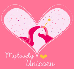 Be my unicorn card design. Valentine's day set. Pink hearts and romantic background. Illustrations for social media post, flyers, greeting cards and web page collecton