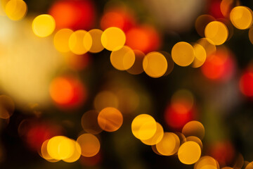 background texture of Christmas lights on a holiday tree. the rays from the garland are shining brightly