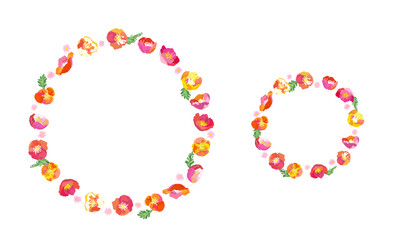 絵画調の春の花による円形フレーム素材