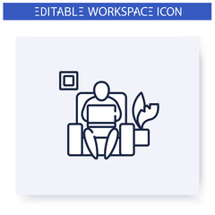 Work from home line icon. Man working remotely. Contemporary management. Distant work, internet freelance. Futuristic corporate innovations concept. Isolated vector illustration. Editable stroke 