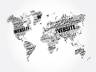Fototapeta na wymiar WEBSITE word cloud in shape of world map, business concept background