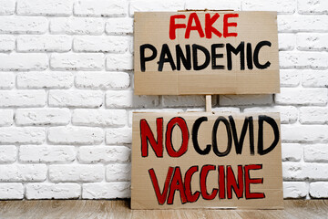Protest placard against fake news about outbreak 2019-nCoV and treatment