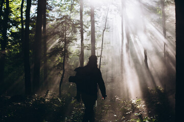 A man in nature. Seeker of adventures