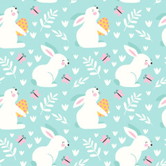 Happy Easter Seamless pattern with rabbit. Vecto